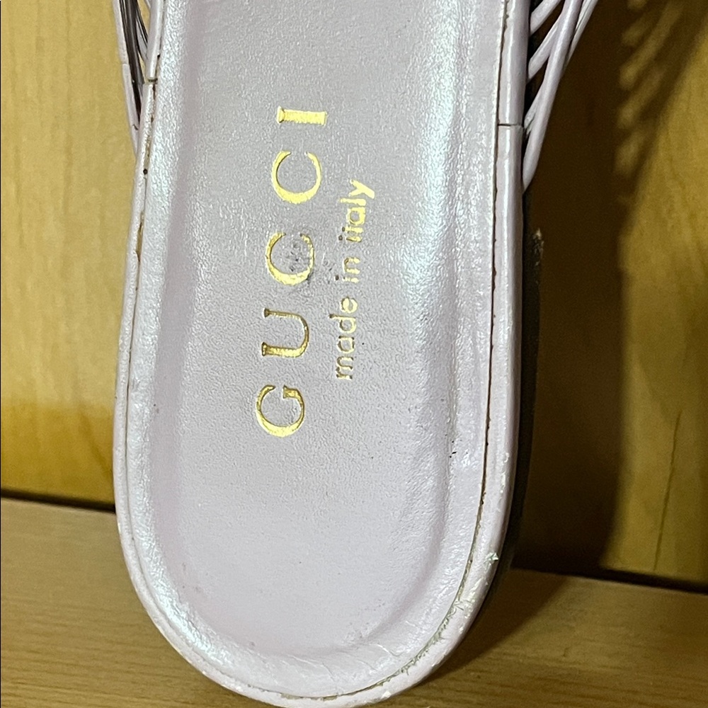 Gucci Pale Pink Braided Leather Slide Sandals - Picture 2 of 6